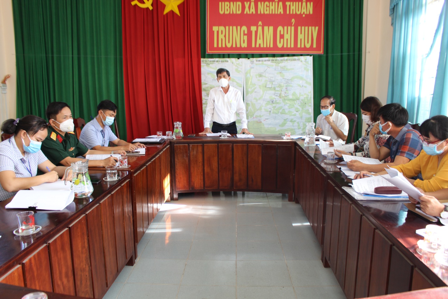 Kiểm tra công tác phòng chống dịch Covid-19 và phòng chống thiên tai tại xã Nghĩa Thuận